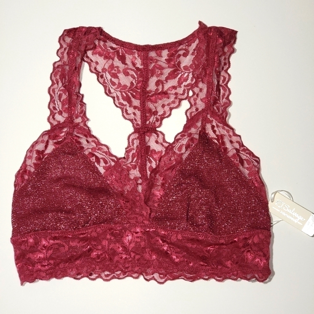 PJ Salvage Sexy Red Wine Lace Mesh Bralette Small